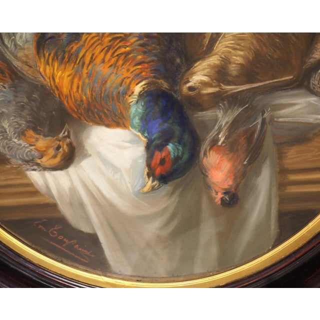 A Signed 19th Century French Oval Hunt Trophy Still Life, Pastel on Canvas For Sale - Image 13 of 18