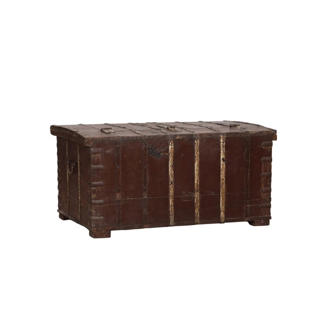 Wood Antique Indian Teakwood and Iron Blanket Chest/Coffee Table For Sale - Image 7 of 7