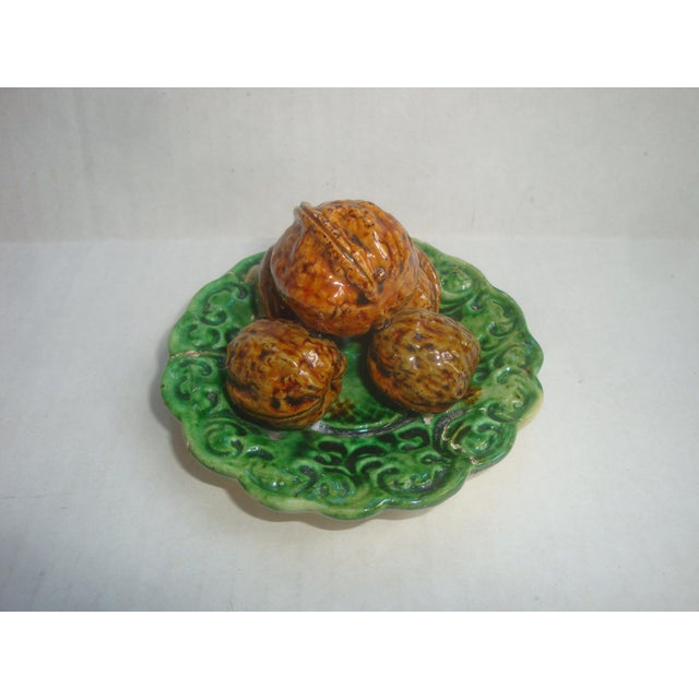Antique Majolica Plate Walnuts Trompe l'Oeil Nuts For Sale In Richmond - Image 6 of 6