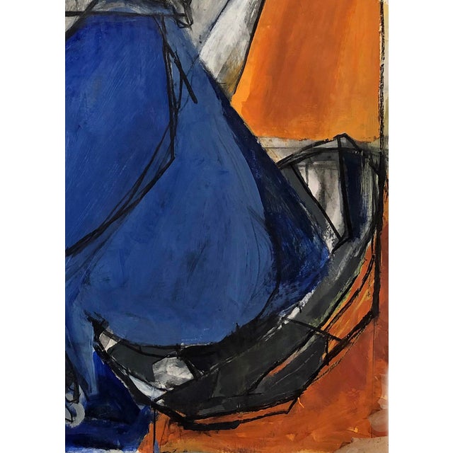 Cubist-Style Charcoal Figurative Drawing on Photo Process: First drawn by me on large scale black-and-white digital...