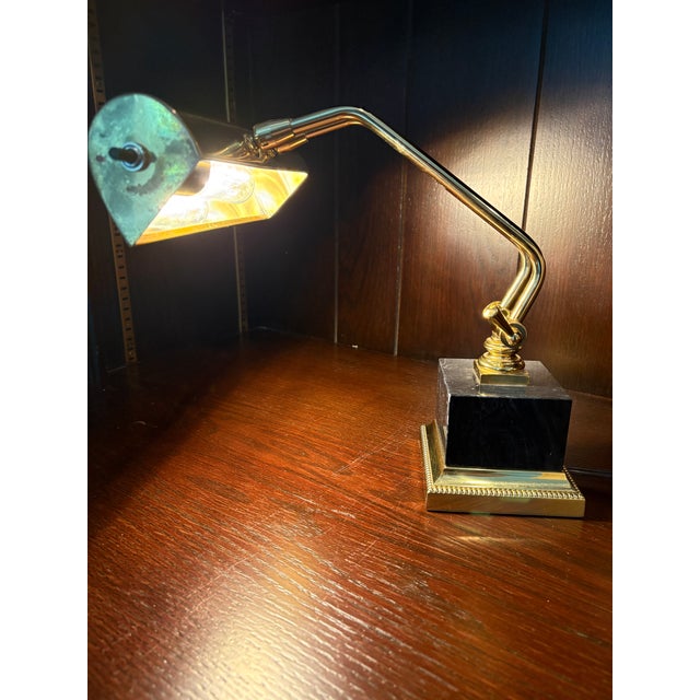 Brass House of Troy Brass Bankers Lamp With Black Marble Base For Sale - Image 8 of 8