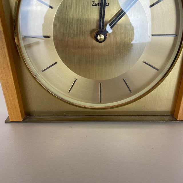 Modernist Teak and Brass Wall or Table Clock from Zentra, Germany, 1960s For Sale - Image 10 of 15