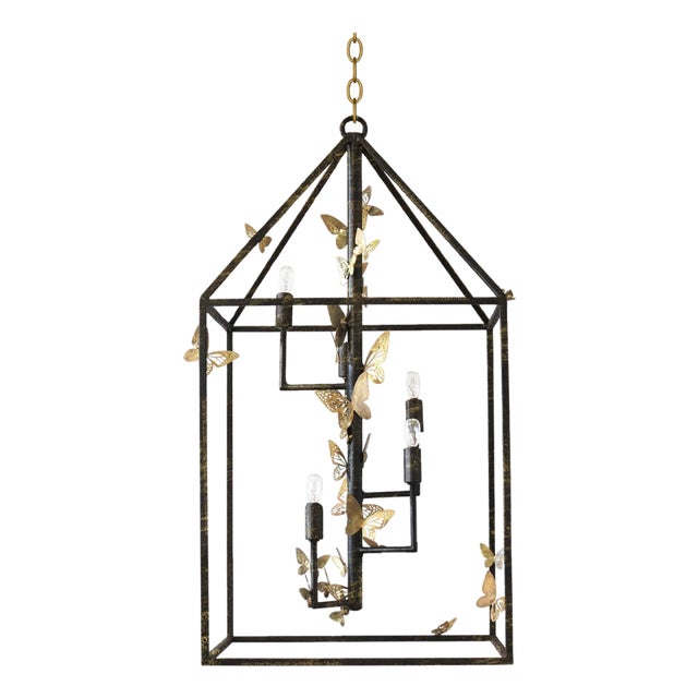 Gold Rubbed Black Monarch Butterfly Lantern For Sale