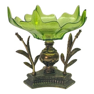 Early 20th Century Large Aesthetic Movement Centerpiece Bowl With Green Art Glass For Sale