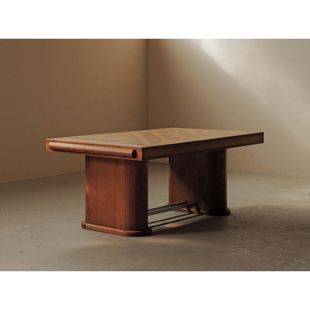 Art Deco Oak and Walnut Marquetry Table, France, 1940 For Sale - Image 11 of 16