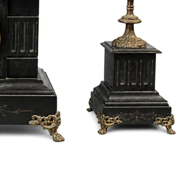 Table Clock and Candelabra Garnish, 19th Century, Set of 3 For Sale - Image 5 of 6