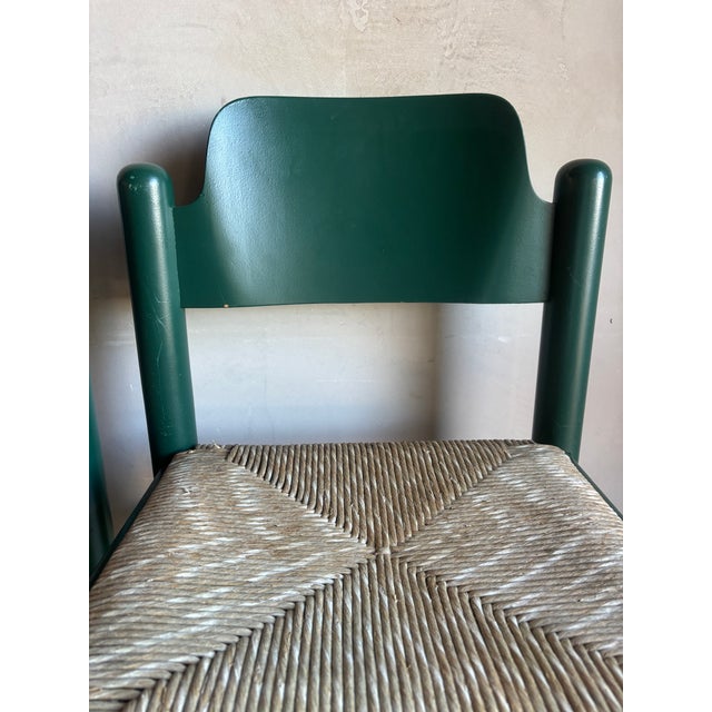 Forest Green 1970s Mid Century Green Padova Chairs With Striated Woven Rush Seats Attributed to Hank Lowenstein For Sale - Image 8 of 15