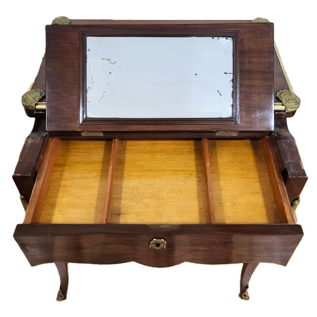 Antique French Bronze & Inlaid Mahogany Flip Top Game Table Desk For Sale - Image 16 of 18