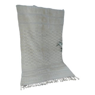 Handwoven Ivory Checkerboard Wool Moroccan Beni Ourain Rug For Sale