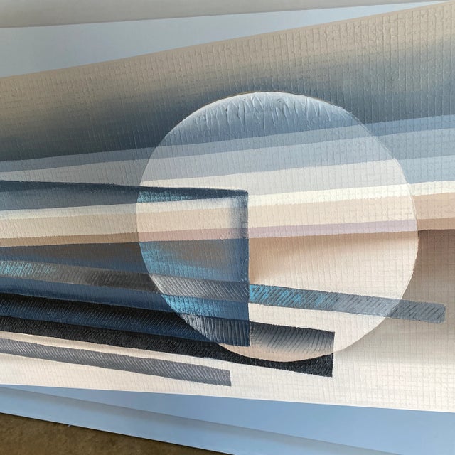 Beautiful oversized geometric blue painting. Perfect addition to any space and for the interior designer