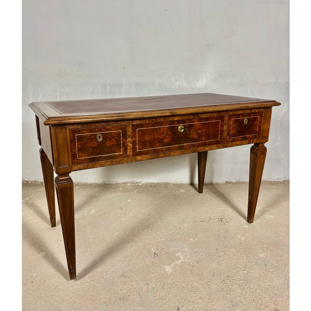 French French Louis XVI Style Walnut Writing Desk with Leather Top, Early 20th Century For Sale - Image 3 of 8