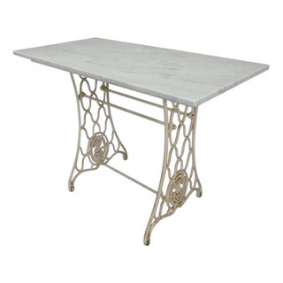 Marble Topped Garden Table on Cast Iron Frame For Sale