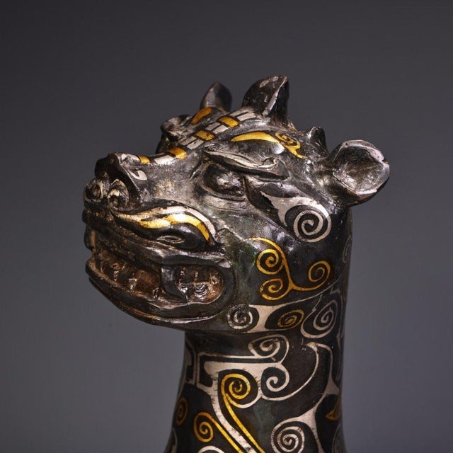 Late 19th Century Gilt Bronze Mythical Beast Figurine, Gold and Silver Inlay For Sale - Image 10 of 12