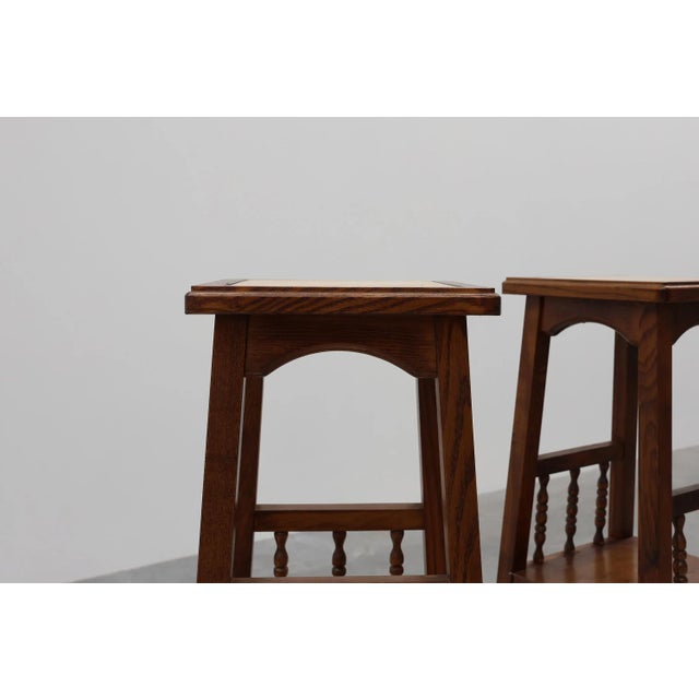 20th Century Rustic Wooden Side Tables with Ceramic Tile Top, France, 1940s, Set of 2 For Sale - Image 6 of 16