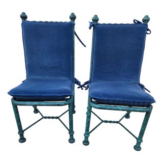 2 Vintage Pompeii Babylon Designer Side Chairs Twisted Aluminum Faux Verdigris For Sale