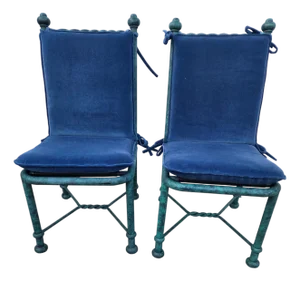 2 Vintage Pompeii Babylon Designer Side Chairs Twisted Aluminum Faux Verdigris