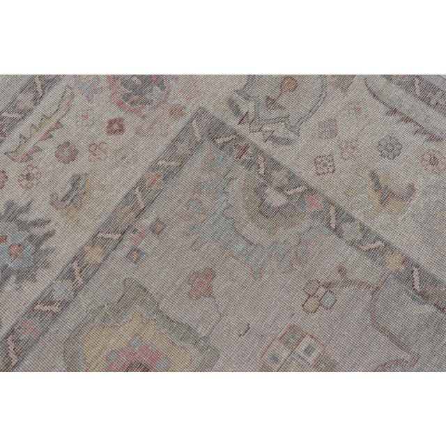 Oushak Floral Motif on Light Grey Background and Colorful Design For Sale - Image 12 of 13