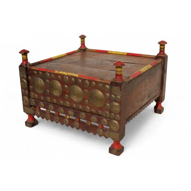 Vintage Wood Side Table with Brass Details, 1930s For Sale - Image 12 of 12