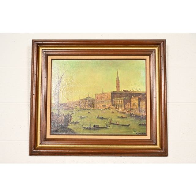 A beautiful "Venetian Harbor" original oil painting on canvas Signed by artist "Rosad" Circa Mid-20th Century Measures:...