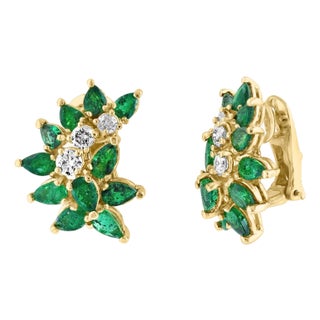 2.3Ct Natural Brazilin Marquise Emerald & 0.60 Ct Diamond Clip on Earring 18 KYG For Sale