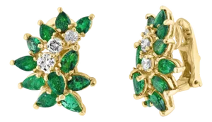 2.3Ct Natural Brazilin Marquise Emerald & 0.60 Ct Diamond Clip on Earring 18 KYG