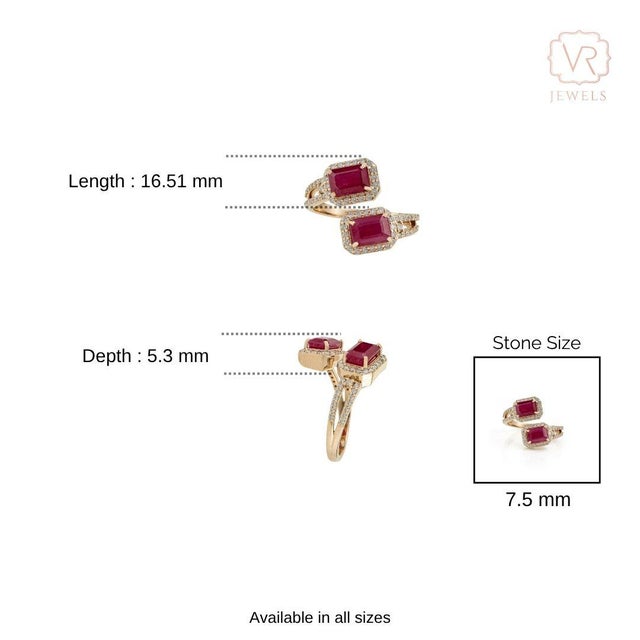 VRJewels 3.16 Ct Mozambique Ruby Diamond Bypass Ring Size 4 in 14k Gold For Sale - Image 12 of 16