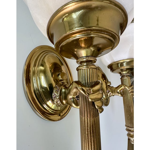 French Devoluy Hand Torch Brass Wall Sconces For Sale - Image 9 of 18