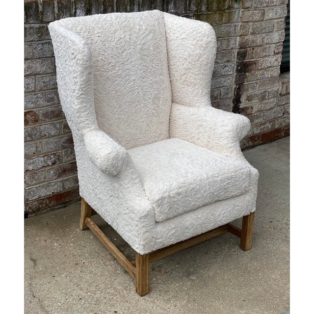 Off-white Upholstered Wingback Chair For Sale - Image 8 of 10
