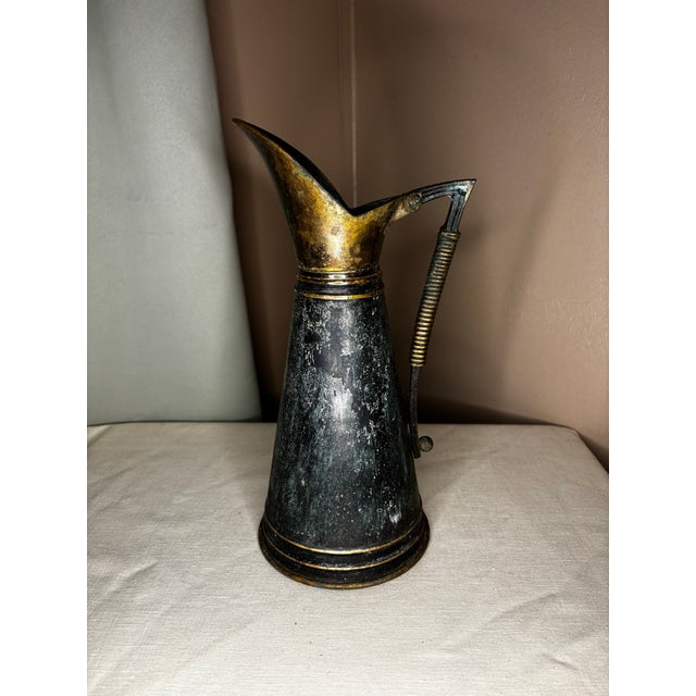 1950s Dayagi Israel Solid Brass Pitcher Vase MCM Judaica Verdigris Art Deco For Sale - Image 6 of 8