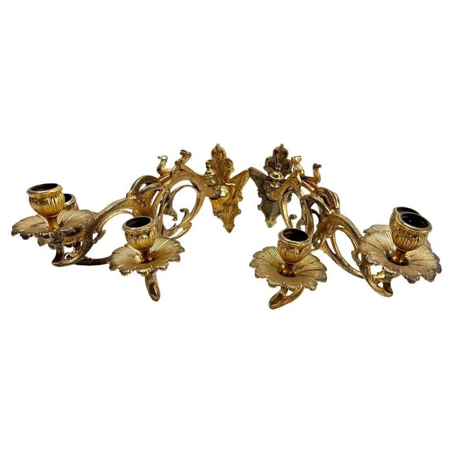Art Nouveau Brass Wall Mount Candlesticks, 1930s, Set of 2 For Sale - Image 9 of 9