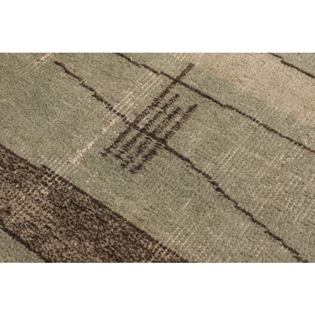 Hand-Knotted Vintage Deco Rug in Green, Beige-Brown Geometric Pattern For Sale - Image 4 of 6