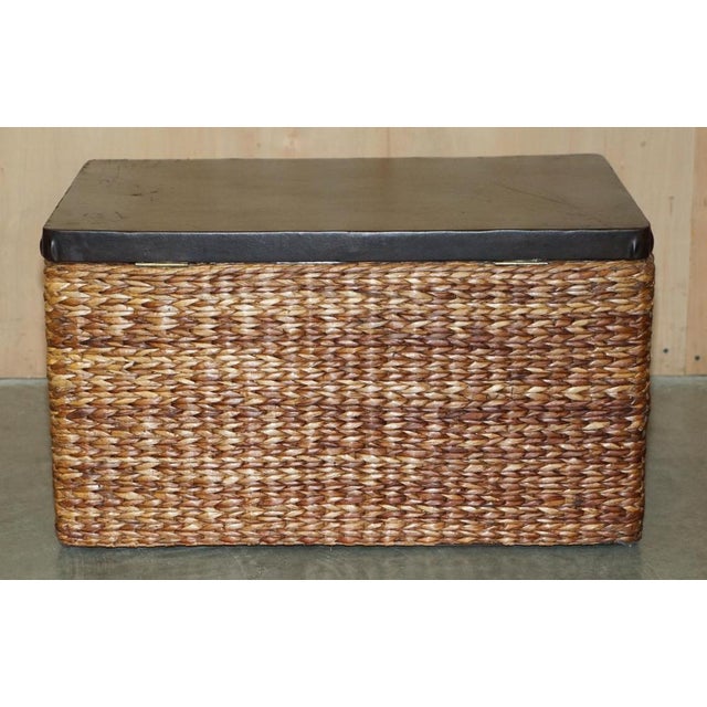 Vintage Wicker Linen Storage Trunks Seats with Wood Tops, Set of 2 For Sale - Image 9 of 18