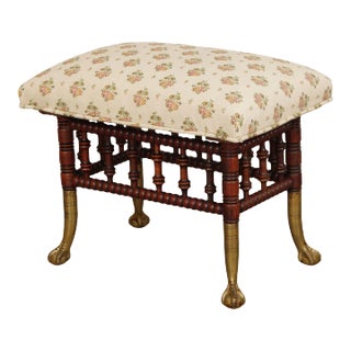 Victorian Brass and Carved Stick and Ball Stool For Sale