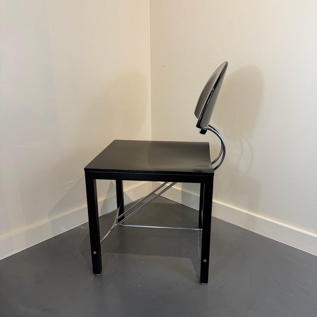Late 20th Century Late 20th Century Post Modern Ebonized Wood & Chrome Dining Chairs (Set of 4) For Sale - Image 5 of 14
