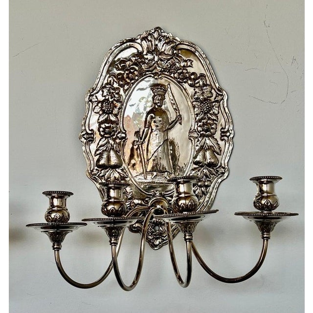 Chrome Pair of AntiqueSilvered Figural Wall Sconces, Europe, 19th Century For Sale - Image 8 of 14