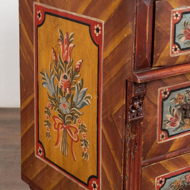19th Century Original Hand Painted Large Pine Chest of Three Drawers From Hungary For Sale - Image 13 of 16