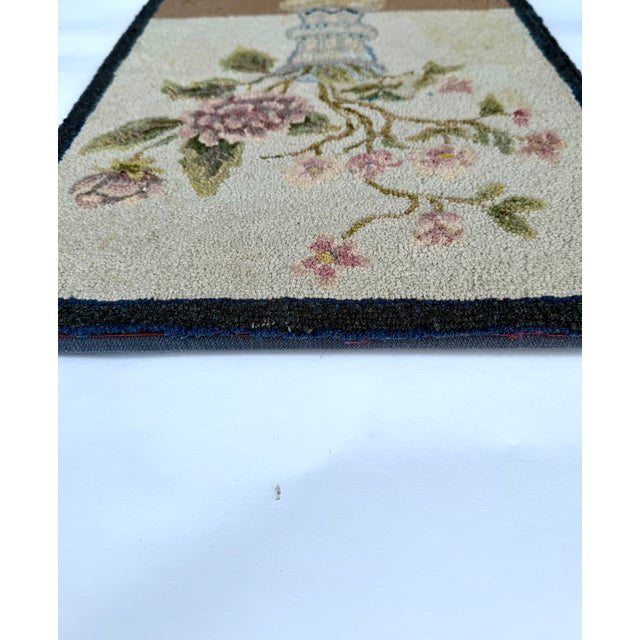 American Floral Hooked Rug Wall Hanging With Roses and Delft-Style Vase, Circa 1930’s For Sale - Image 17 of 18