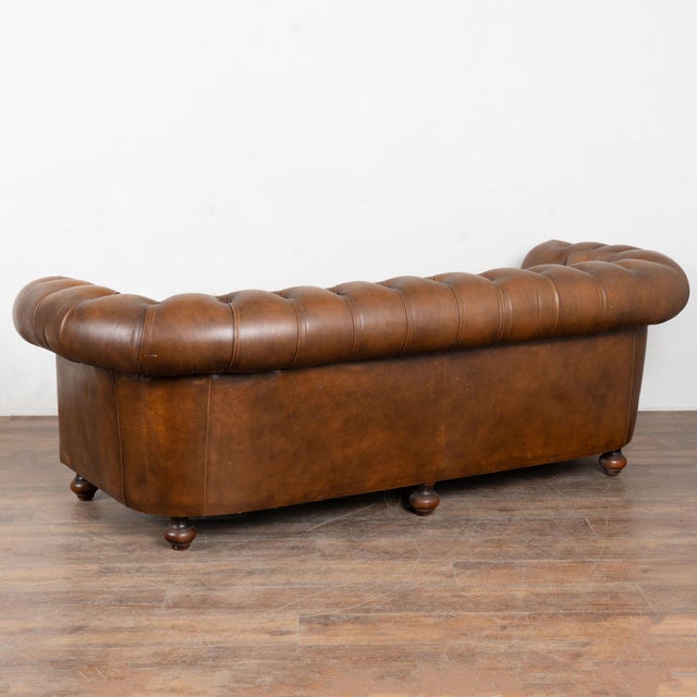 20th Century Brown Leather Chesterfield Sofa and Two Club Chairs From Denmark (Set of 3) For Sale - Image 13 of 14