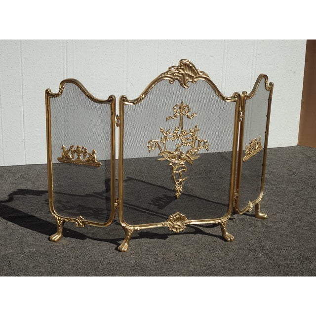 French Provincial Vintage French Provincial Ribbons Love Birds Gold Brass Fireplace Screen #2 For Sale - Image 3 of 14