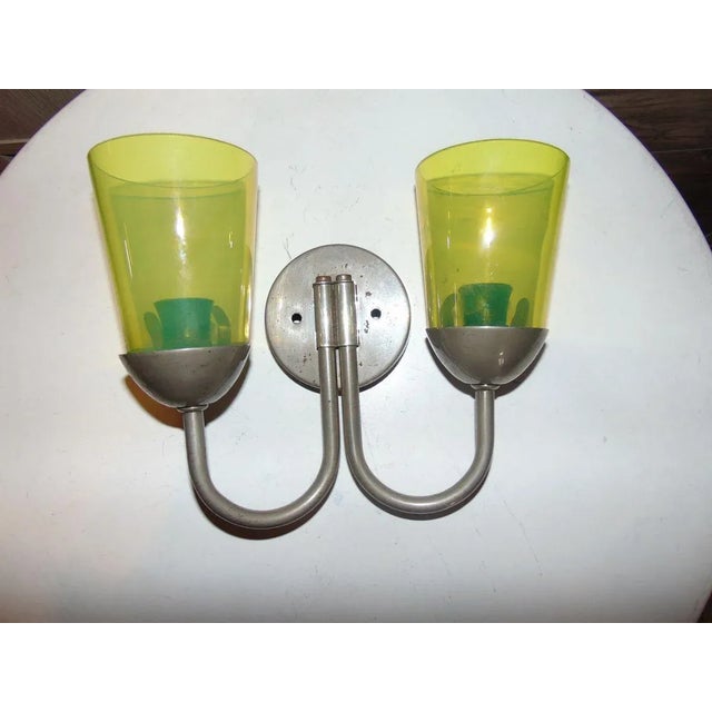 Chartreuse Vintage Double Wall Lamp, 1950s For Sale - Image 8 of 8