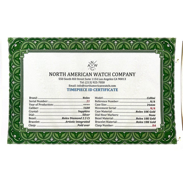 Silver Vintage Rolex Cellini 18k White Gold 2.50 Carats Diamond Set Oval Wristwatch For Sale - Image 8 of 8