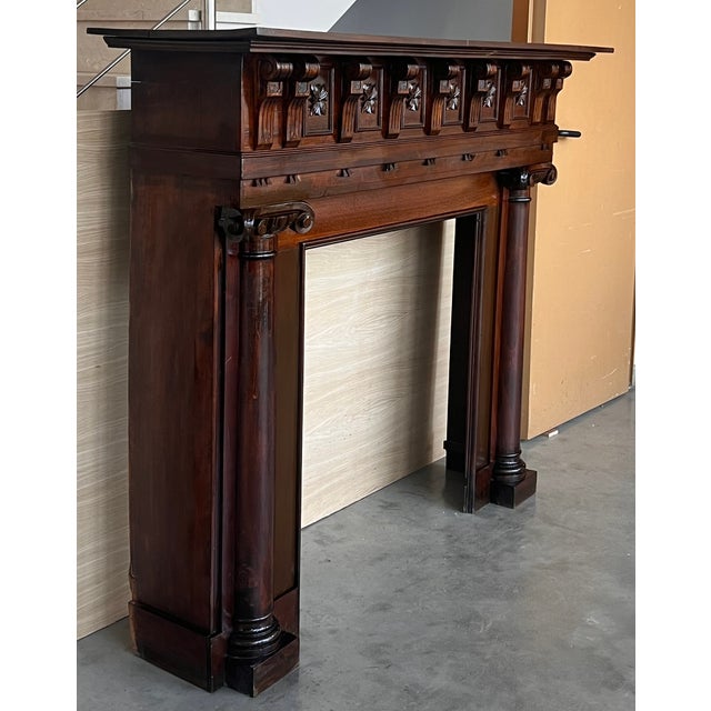Late 19th Edwardian Style Oak Fire Mantel, Spain For Sale - Image 4 of 11