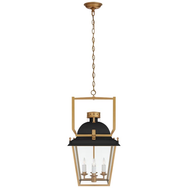 Coventry Small Lantern in Matte Black and Antique-Burnished Brass with Clear Glass Designer: Chapman & Myers Canopy: 5.5"...