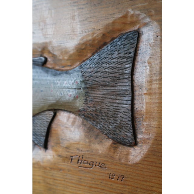 1970s 1977 Signed Carved Wood Trout Wall Sculpture, Attributed to Terry Hague For Sale - Image 5 of 18