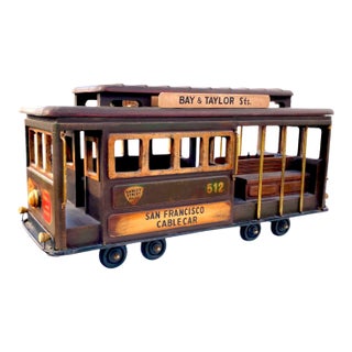 Large-Scale (Over 2 Ft) San Francisco Cable Car Model — Metal and Wood Trolley Sculpture, California Centerpiece Decor For Sale