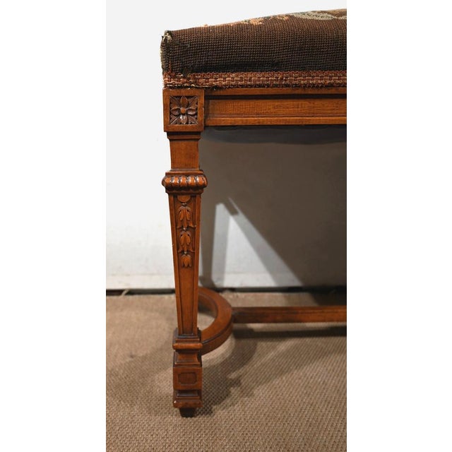 Tan Long Rectangular Walnut Bench, 1910s For Sale - Image 8 of 18