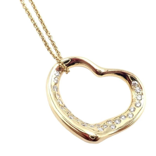 Tiffany & Co. Elsa Peretti 18k Yellow Gold Diamond Open Heart Necklace For Sale - Image 10 of 10