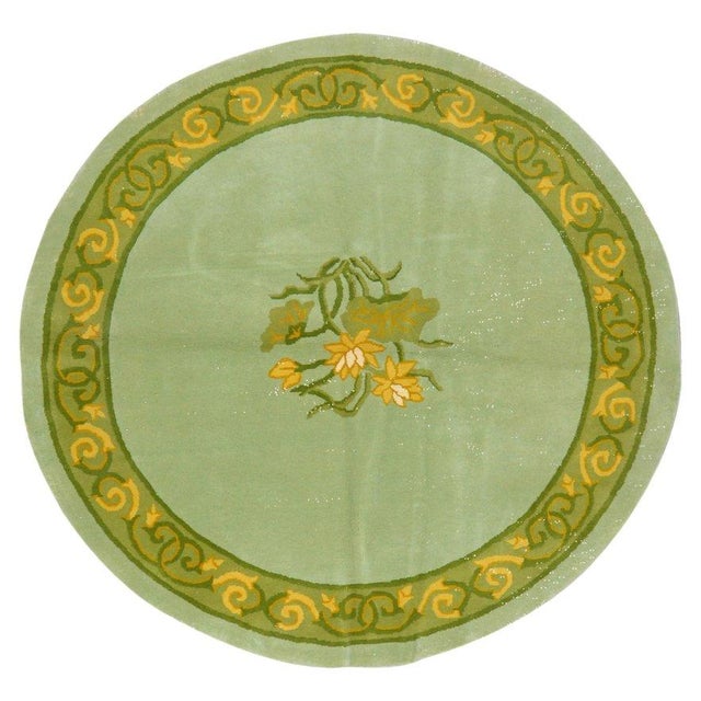 Vintage Chinese Art Deco Hand Knotted Wool Rug, Round For Sale - Image 4 of 4