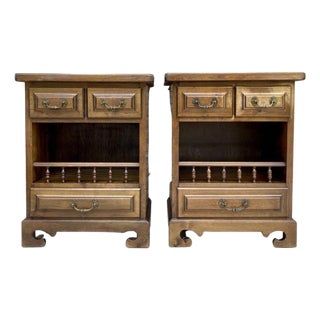 20th Spanish Nightstands With Three Drawers One Shelf And Bronze Hardware 1970s, A Pair For Sale