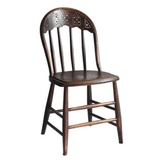 Late 19th Century Folk Art Wooden Chair With Perforation Design For Sale